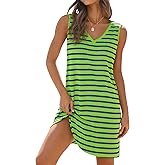 VIISHOW Women's Summer Dress Striped Print Sleeveless V Neck Tank Dress Loose Sundress Casual Dress for Women with Pockets