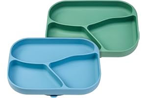 NumNum Silicone Toddler Suction Plates – 100% Food Grade Divided Baby Plates, Non-Toxic, BPA-Free, Dishwasher Safe – Non-Slip Kids Plates for High Chair & Dining Table, 2 Pack (Blue/Green)