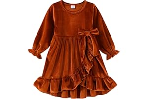 YOUNGER TREE Kids Toddler Dress Baby Girls Fall Dresses Ruffle Long Sleeve Bowknot Casual Winter Dress for Girl
