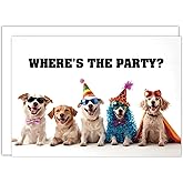 Gooji 5x7 Where's Party Dogs Birthday Card – Funny Birthday Cards for Women – Fun Happy Birthday Card for Husband and Wife – Mom, Dad, Best Friend, Son, Daughter