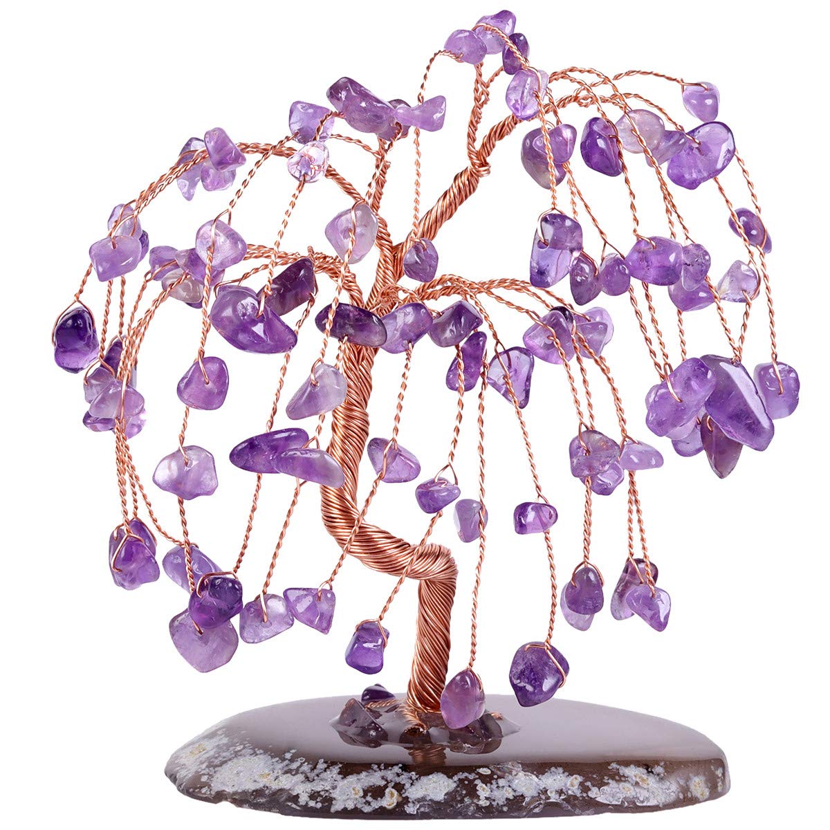 Nupuyai Amethyst Crystal Tree for Home, Fengshui Bonsai Money Tree Wealth and Good Luck Office Decor, Agate Slice Base