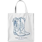 WAITPI Western Bible Canvas Tote Bags, Christian Gifts for Women Girls, Cute Coquette Reusable Tote Bag for Church Shopping