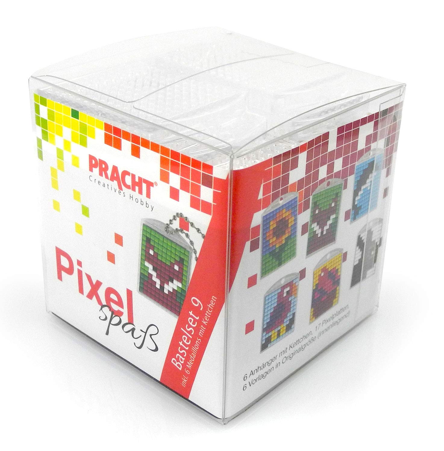 Pixel P90016-63501 Fun Craft Set 9 for Children 6 Keyrings (Lockets) Easy Plug-In System without Ironing or Gluing, Organic Plastic Stones