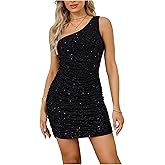 Women’s Sequin One Shoulder Bodycon Pencil Dress Skinny High Waist Silver Glitter Specks Party Club Evening Dresses