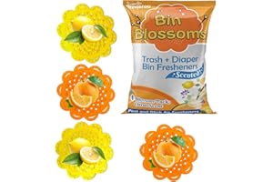RINSEROO Bin Blossoms: 4-Pack Citrus Fresh Peel & Stick Air Freshener, Trash Can Odor/Smell Neutralizer, Diaper Pail Odor Control, Garbage Bin & Trash Deodorizer, Stick On Air Freshener for Trash Lid or Base