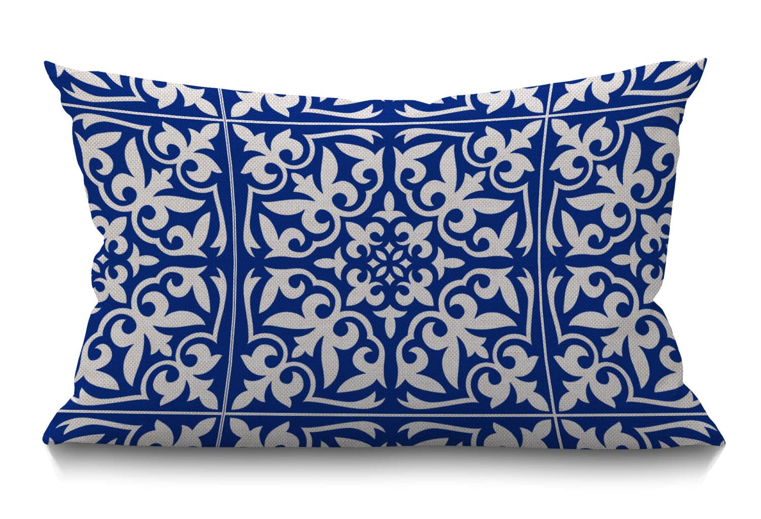 BGBDEIA Moroccan Tile Cushion Cover Traditional Floral Cobalt Blue Waist Lumbar Cotton Linen Throw Pillow case Pillow Cover for Sofa Home Decorative Oblong 30 x 50 cm 12x20 Inches