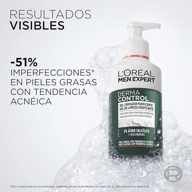 L'Oréal Paris Men Expert Derma Control Gel de Limpeza Purificante com Ácido Salicílico e Niacinamida Para Pele Oleosa com Tendência para Acne — foto 3 de 7