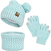 Kids Winter Hat Gloves Scarf Set,Toddler Girls Winter Hat Kids Beanie with Pom Neck Warmer Gaiter Mittens Fleece Lined Set