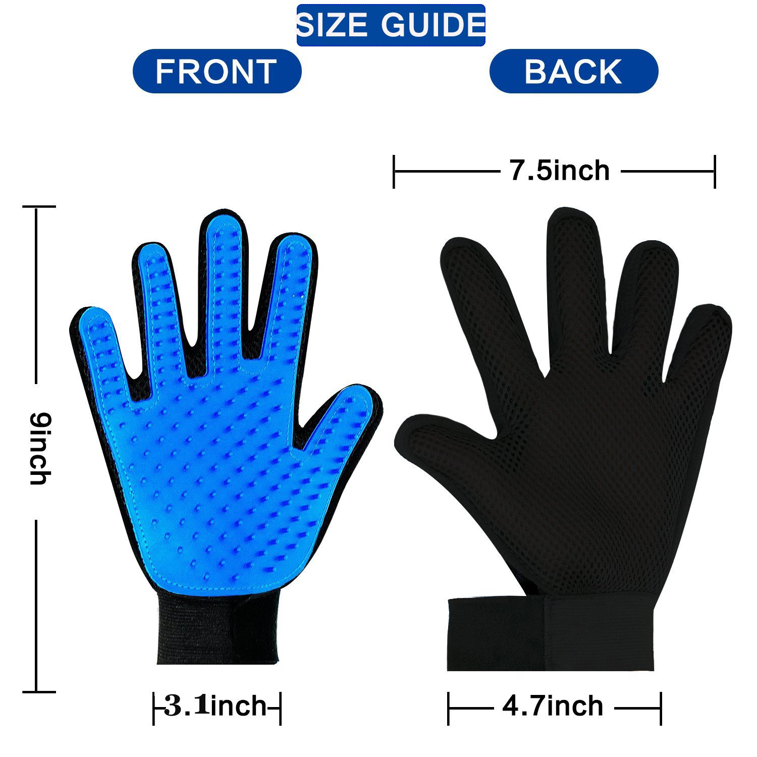 Blue Pet Glove Groomig comb Efficient Hair Remover Mitt Gentle Deshedding Brush Tool With Five Finger Design True Touuch Massage Bath gloves Perfect For Dogs and Cats with Long or Short Fur(One Pair)