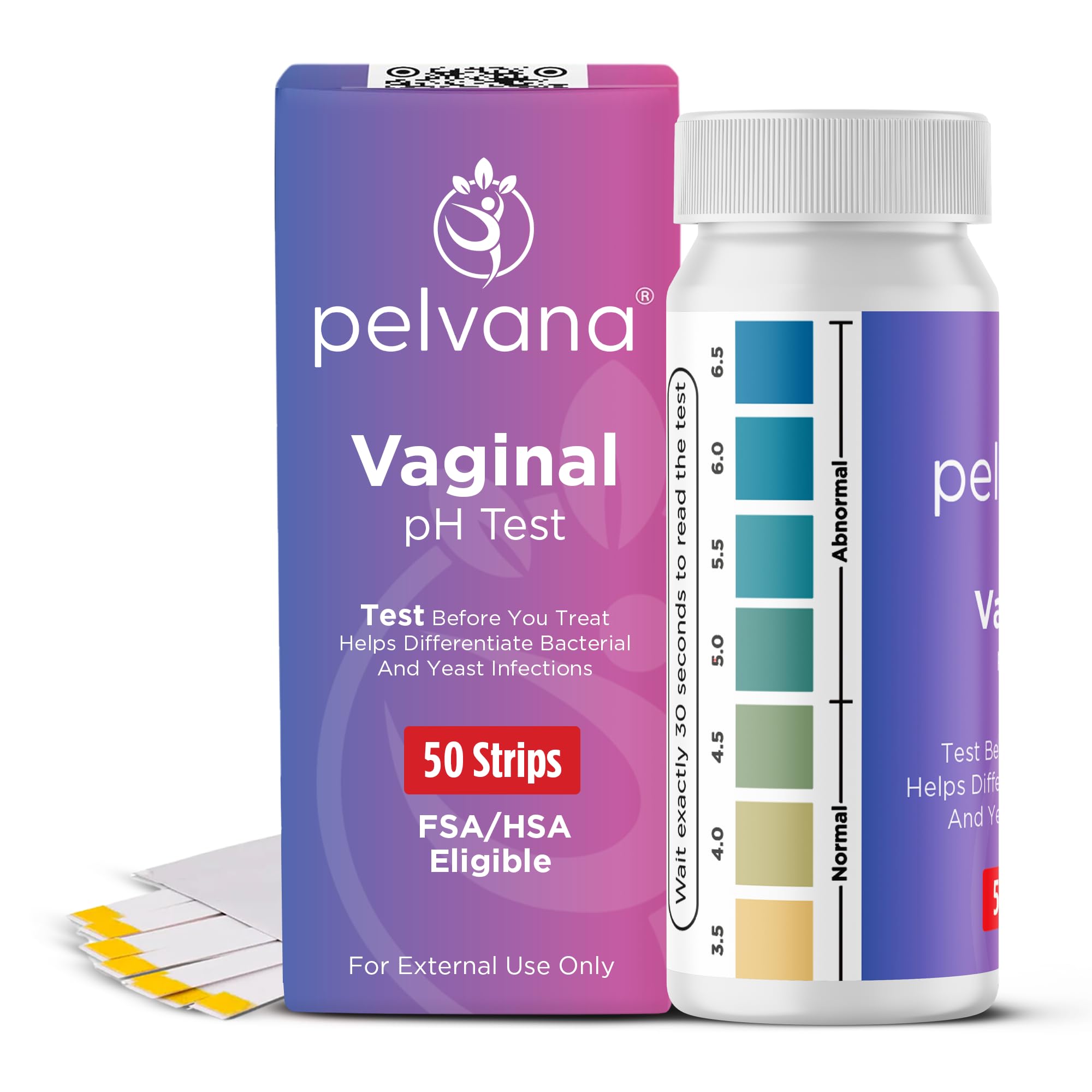 Pelvana Vaginal pH Test Strips for Women – 50 Strips, at-Home BV and Yeast Infection Test Kit, Vaginal pH Tester to Differentiate Between Conditions
