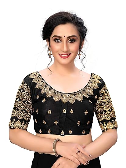 Women's Multicolor Heavy Embroidery Stone Work Sleeves Design Silk Readymade Blouse For Saree and Lehenga Choli