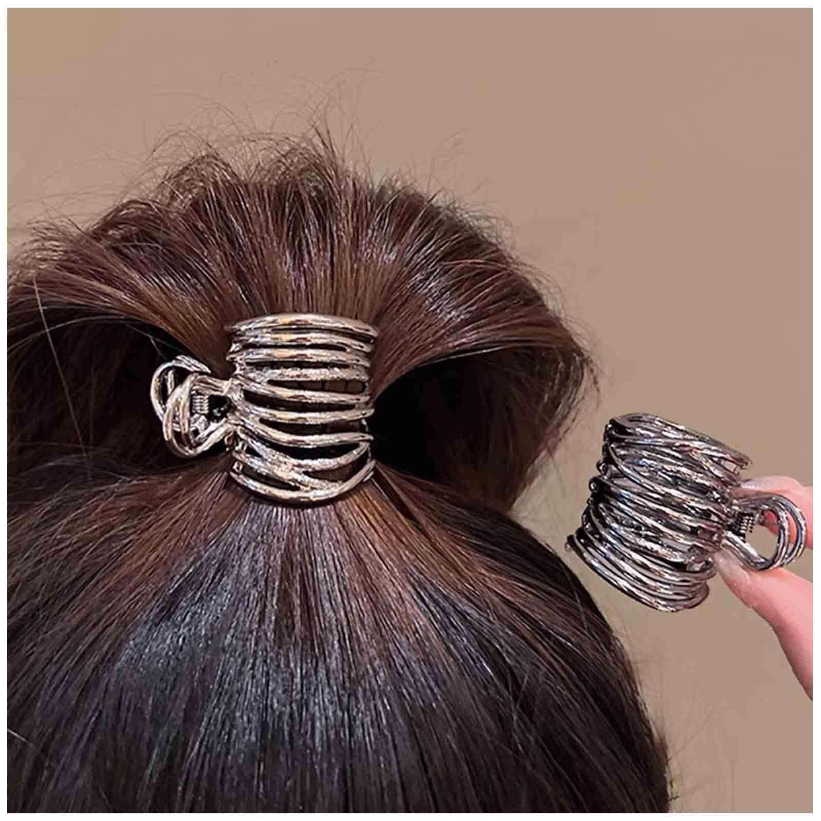 Aneneiceera Silver Metal Hair Claw Clip Punk Hair Catch Barrette Fench Hair Clamp Clip Daily Hair Jaw Clip Minimalist Headpieces Decorative Hair Accessories for Women and Girls