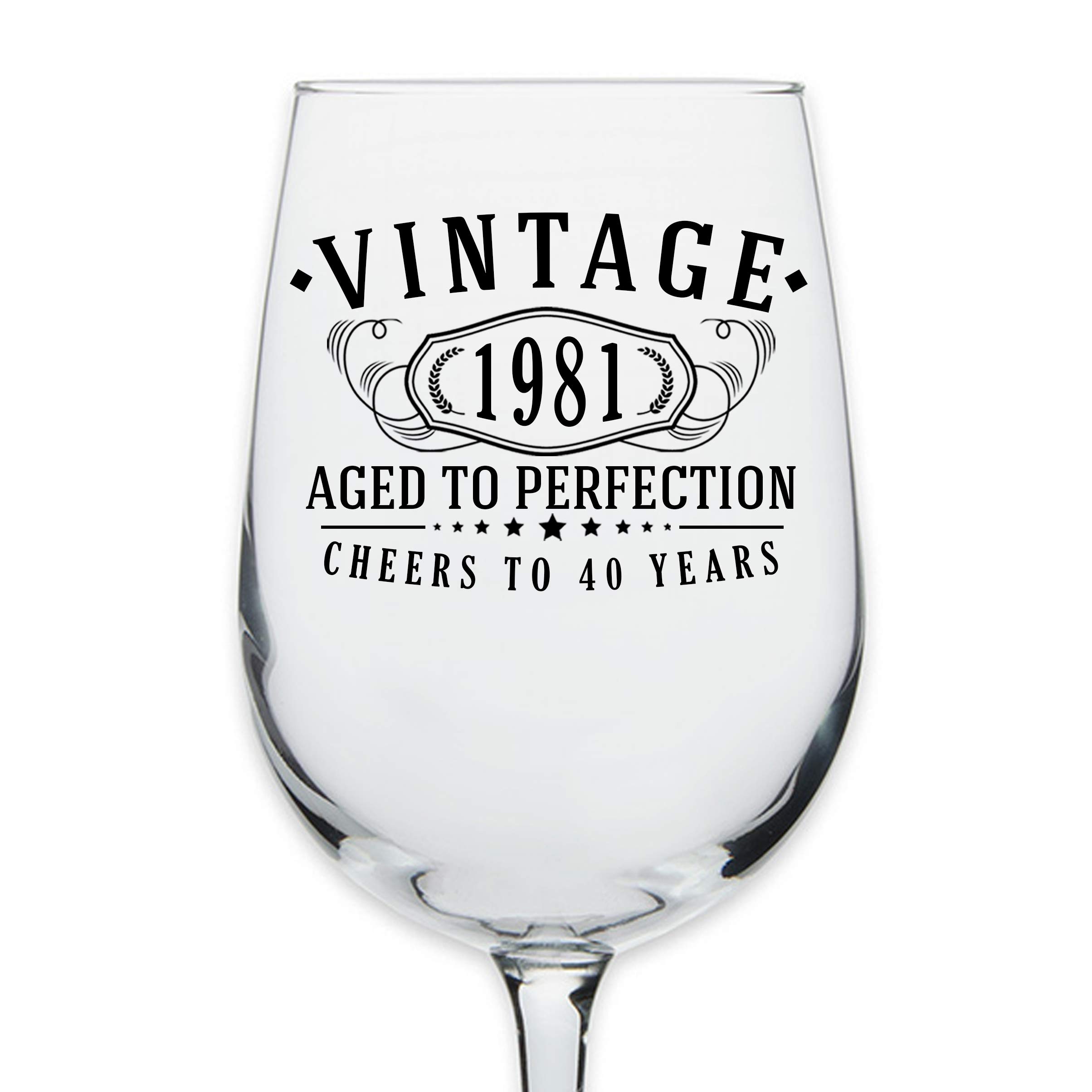 Vintage 1981 Printed 16oz Stemmed Wine Glass, 40th Birthday Aged to Perfection, 40 years old gifts