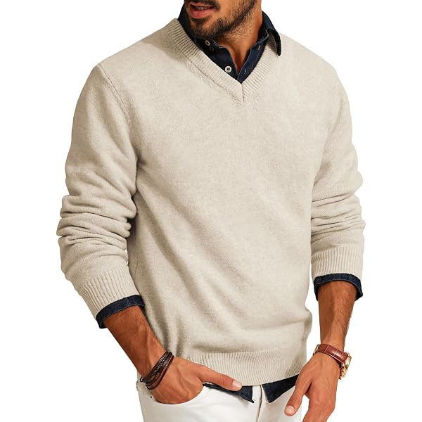Suéter De Cachemir Para Hombre Cuello En V – Tejido Cálido, Ideal Para Otoño E Invierno