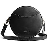 S-ZONE Leather Crossbody Bags for Women Trendy Circle Cross Body Shoulder Bag Designer Round Purses