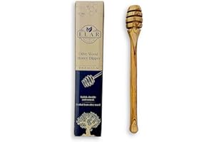 ELAR WOODEN ELAR - Olive Wood Honey Dipper with Elegant Gift Box - (7 Inches) Handcrafted Wooden Honey Stick for Drizzling - Natural, Durable, and Stylish
