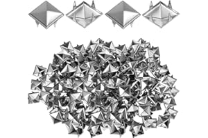 QULKWS 100Pcs 10mm Studs for Clothing Four-jaw Square Spikes Metal Studs for Crafts DIY Clothing Pet Collars Belts Jackets Bags (Silver)