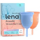 Lena Sensitive Menstrual Cups 2-Pack Ultra-Soft Set, Small &amp; Large | Medical-Grade Silicone, Period Cup for Women Heavy Flow, Reusable and Comfortable 12-Hour Leak-Free Protection, Blue &amp; Coral
