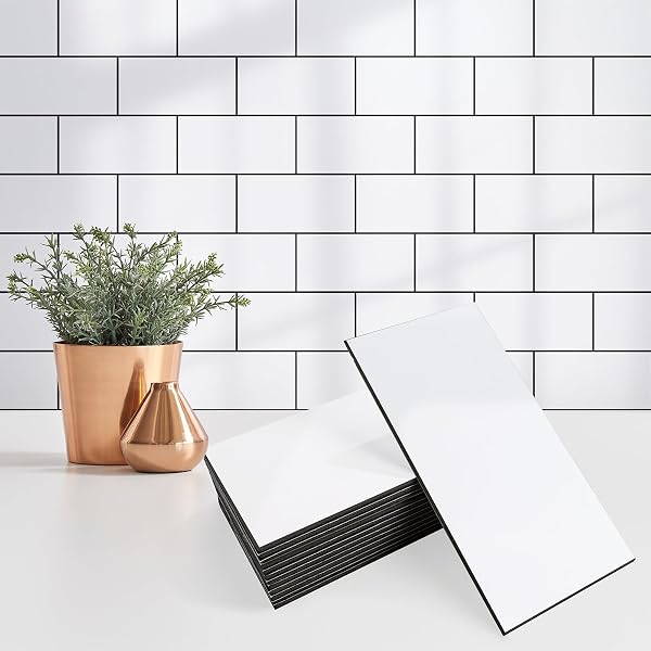 STYLOVUE 100 PIECES PEEL AND STICK BACKSPLASH FOR KITCHEN, 3″ X 6″ PVC SUBWAY TILE 2026 UPGRADED GLOSSY WHITE WITH DARK GRAY GROUT BACKSPLASH STICK ON TILE ELEVATE KITCHEN, BATHROOM, FIREPLACE,RV
