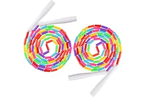 Fezog 2 Pack Rainbow Beaded Kids Jump Rope, Segmented Skipping Rope for Kids Adults, Tangle-Free Rope Skipping Child Jump Rope for Fitness Exercise Training