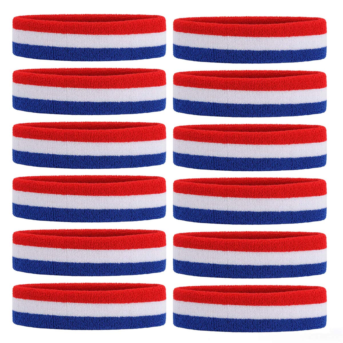 ONUPGO Sweatband Headband for Men & Women - 12 PCS Sports Headbands Moisture Wicking Athletic Cotton Terry Cloth Sweatband Sweat Absorbing Head Band — image 1
