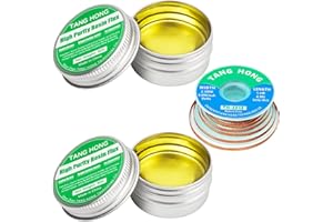 TANG HONG Rosin Flux Paste And Solder Wick Kit,1.06OZ/Jar Rosin Soldering Flux(2 PACK),4.9Ft Desoldering Wick Braid Remover Solder(1 PACK) For Soldering PCB/LED/Copper/Electrical Wire Repair