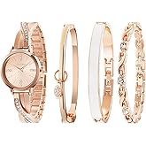 TIME100 Women's Bangle Watch and Gold Watch Chain Bracelets Premium Crystal Accented Bracelet Set W50888L