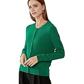 PHYLIN LEAF 100% Cashmere Women's Cable Knit Cardigan Sweaters for Women Long Sleeve Crew Neck Warm Button Down