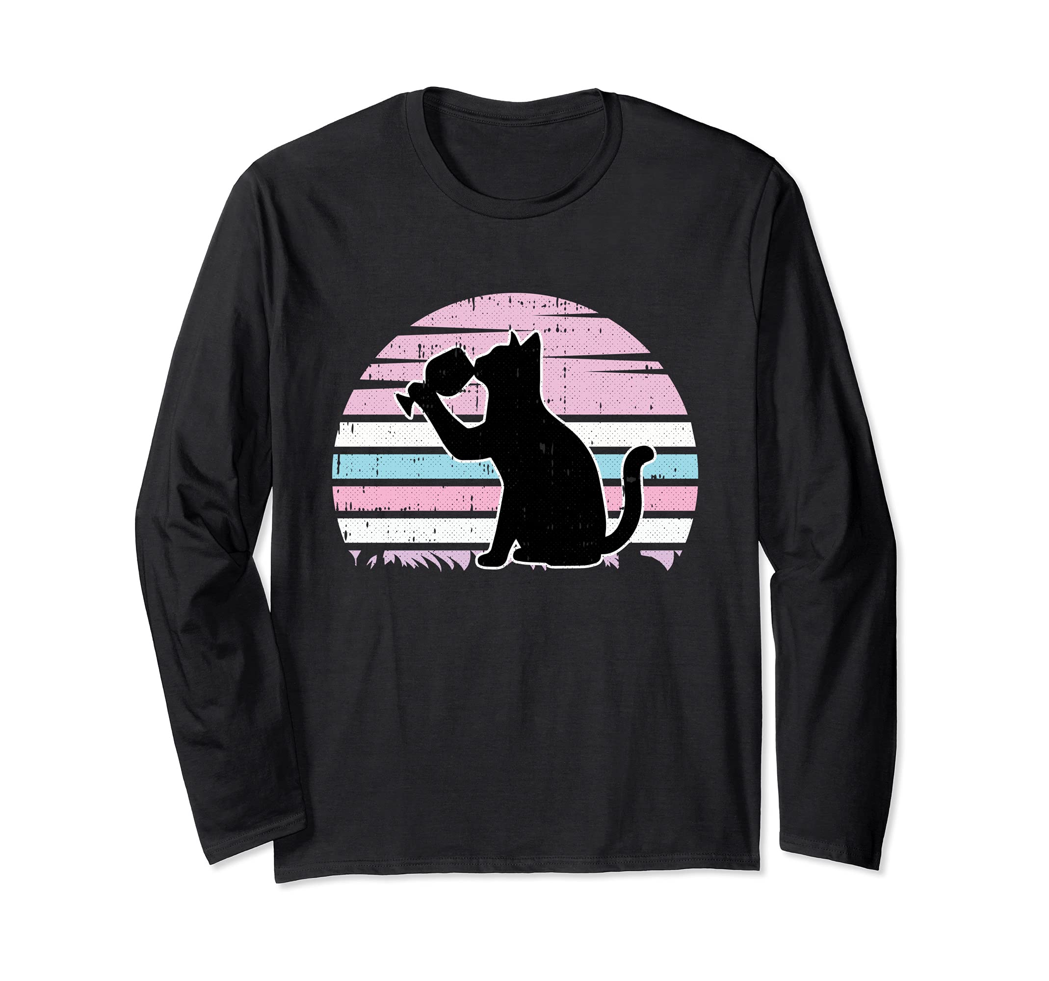 Cat And Wine Intersexual Pride Retro Drinking LGBT-Q Ally Long Sleeve T-Shirt