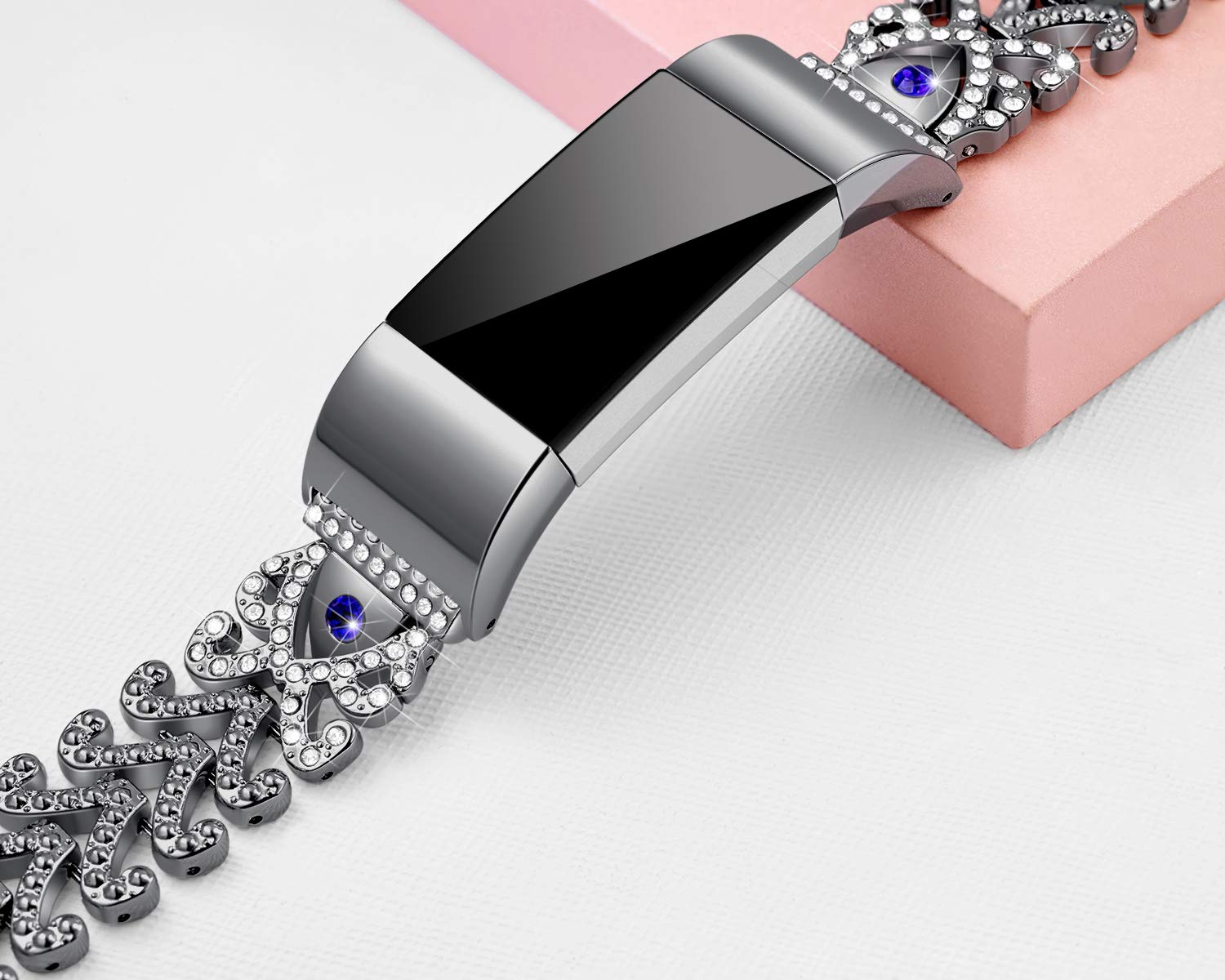 Kaleidoc Bands Compatible Fitbit Charge 2 - Metal Replacement Wristband with Premium Rhinestone Crystals, Adjustable Classy Bracelet Strap Compatible Fitbit Charge 2 Bands