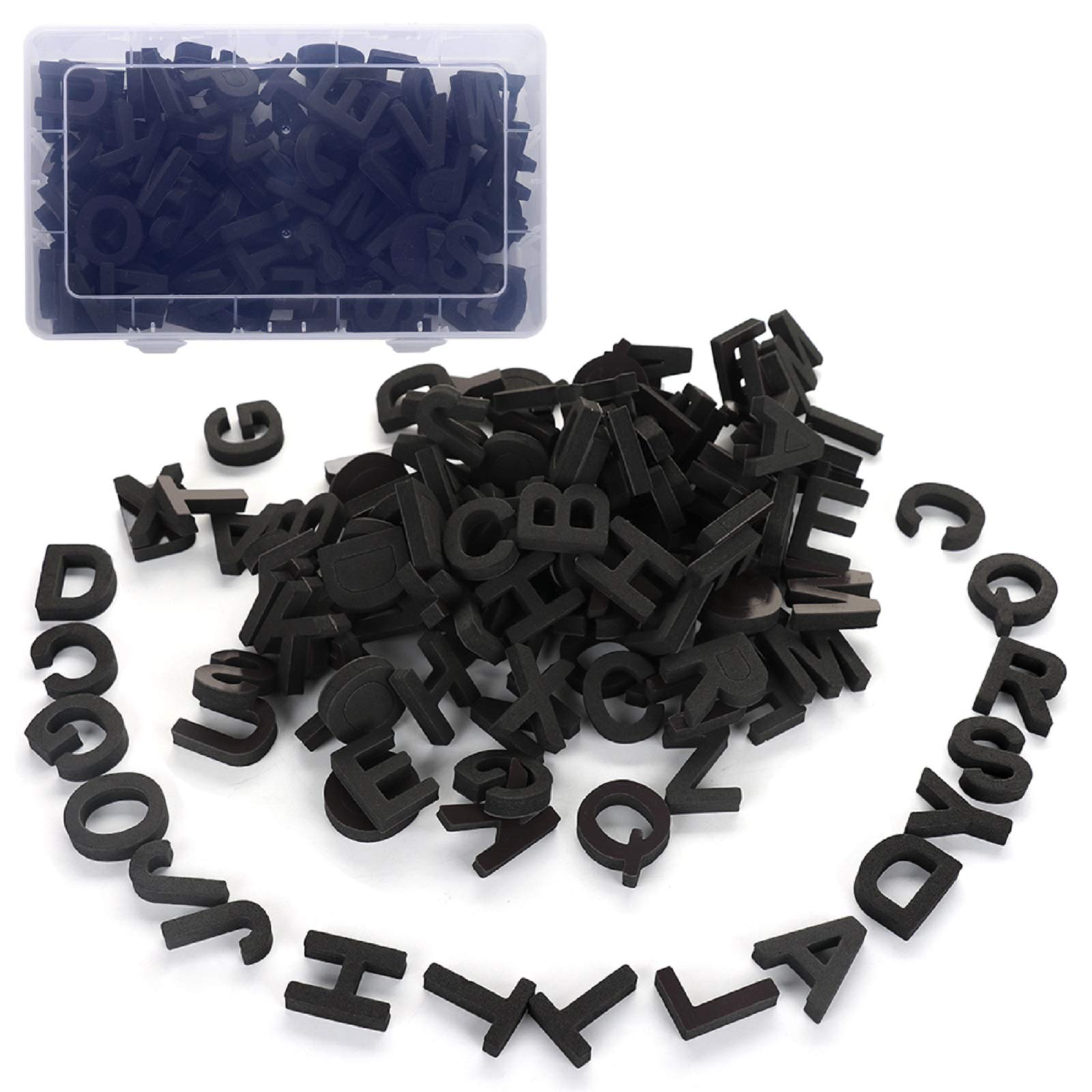 EESLL 124Pcs Magnetic Letters,Alphabet Fridge Magnets,Soft Foam Magnetic Letters Black ABC Educational Toy Set with Storage Box for Learning Spelling, 3.5cm Hight