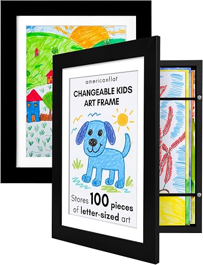Americanflat A4 Kids Artwork Display Frame Black Set of 2 25.5x32 cm