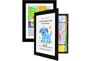 Americanflat Kids Artwork Frame Changeable (Black) - Magnetic Door Holds 100 Art Pieces - 8.5x11 Letter Size Display with Mat or 10x12.5 Without Mat - My Mini Masterpiece (Set of 2)