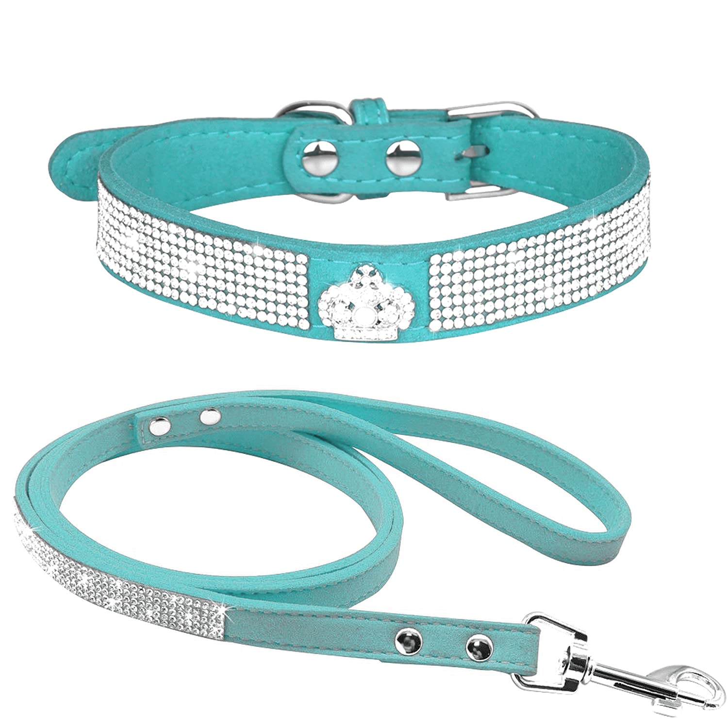 haoyueer Rhinestone Dog Collar, Cute Dazzling Sparkling Soft Suede Leather Dog Cat Rhinestone Collar Leash Crystal Diamond Pet Dog Puppy Collar (XS, Blue-4)
