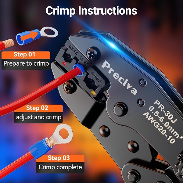 PRECIVA INSULATED CRIMPING TOOL SET WITH STORAGE CASE, RATCHETING WIRE CRIMPER KIT WITH 350 TERMINALS (RED, BLUE, YELLOW), ERGONOMIC HANDLE, HIGH-STRENGTH STEEL, 0.5–6MM² / A.W.G. 20-10 CRIMPING RANGE