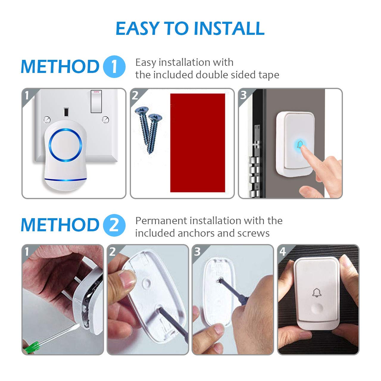 Mini Smart Bell 5 Volume Levels & LED Indicator for Home Wireless