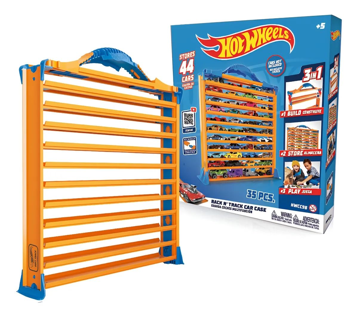 Hot Wheels Rack N' Track Cars & Toys Organizer Storage with 44 Compartments - IMPROVED - Toy Display Case, Multi-Coloured, Cars are not included. (HWCC9B)