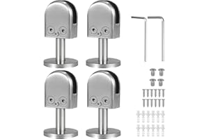 Kamtop 4 Pcs Glass Clamps 0.36-0.39in (9-10mm), Round Glass Clips with 40mm Rods, 304 Stainless Steel Glass Railing Post Adjustable Glass Holder Glass Bracket for Handrail Railing Balustrade, Brushed