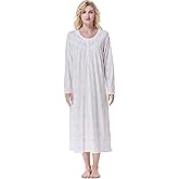 Keyocean Nightgowns for Women, Soft Cotton Comfortable Lightweight Long-Sleeve Ladies Night Dresses