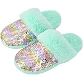 HYHFM Girls Mermaid Fluffy No-Slip Soft Memory Foam Kids House Slippers Indoor Outdoor