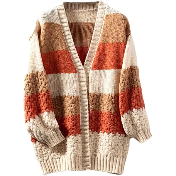 JASCLS Women's Trendy Color Block Striped Open Front