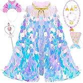 LIMIROLER Princess Dress Up Toys Princess Dress Up Clothes Rainbow Mermaid Cape Kit 9 Pcs Gift Set for Little Girls 3-8 Years
