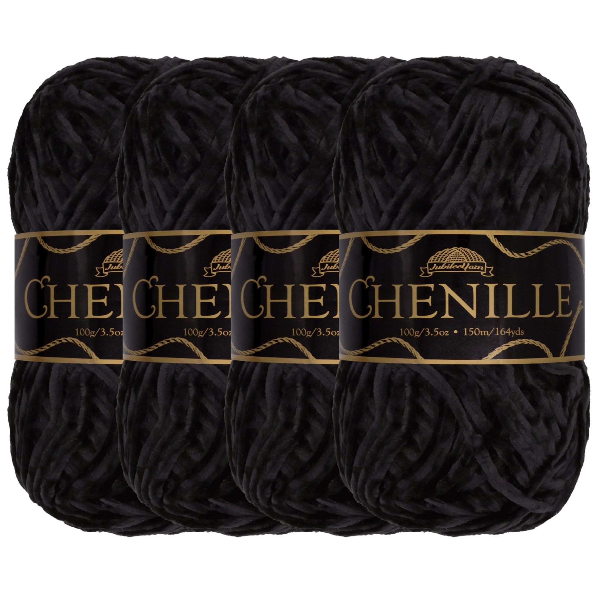 JubileeYarn Chenille Yarn - Worsted Weight - 100g/skein (4 Skeins, 199 Obsidian)