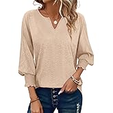 PGANDS Women's 3/4 Sleeve V Neck T Shirts Ruffle Sleeve Summer Casual Tops