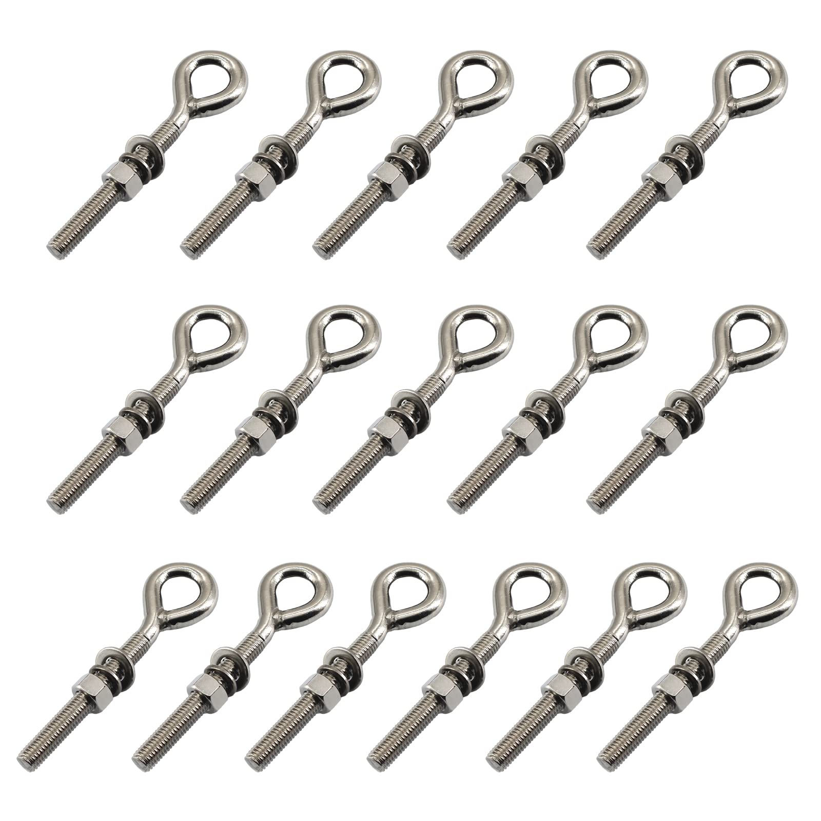 16Pcs M5 Stainless Steel Eye Bolt with Nut and Washers Long Shank Threaded Rod Ringbolt Closed Ring Eyelet Bolt