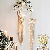 Moon Star Dream Catcher Decor,2pcs Boho Home Moon Star Dreamcatcher,Macrame Wall Hanging Boho Home Decor for Kids Baby Bedroo