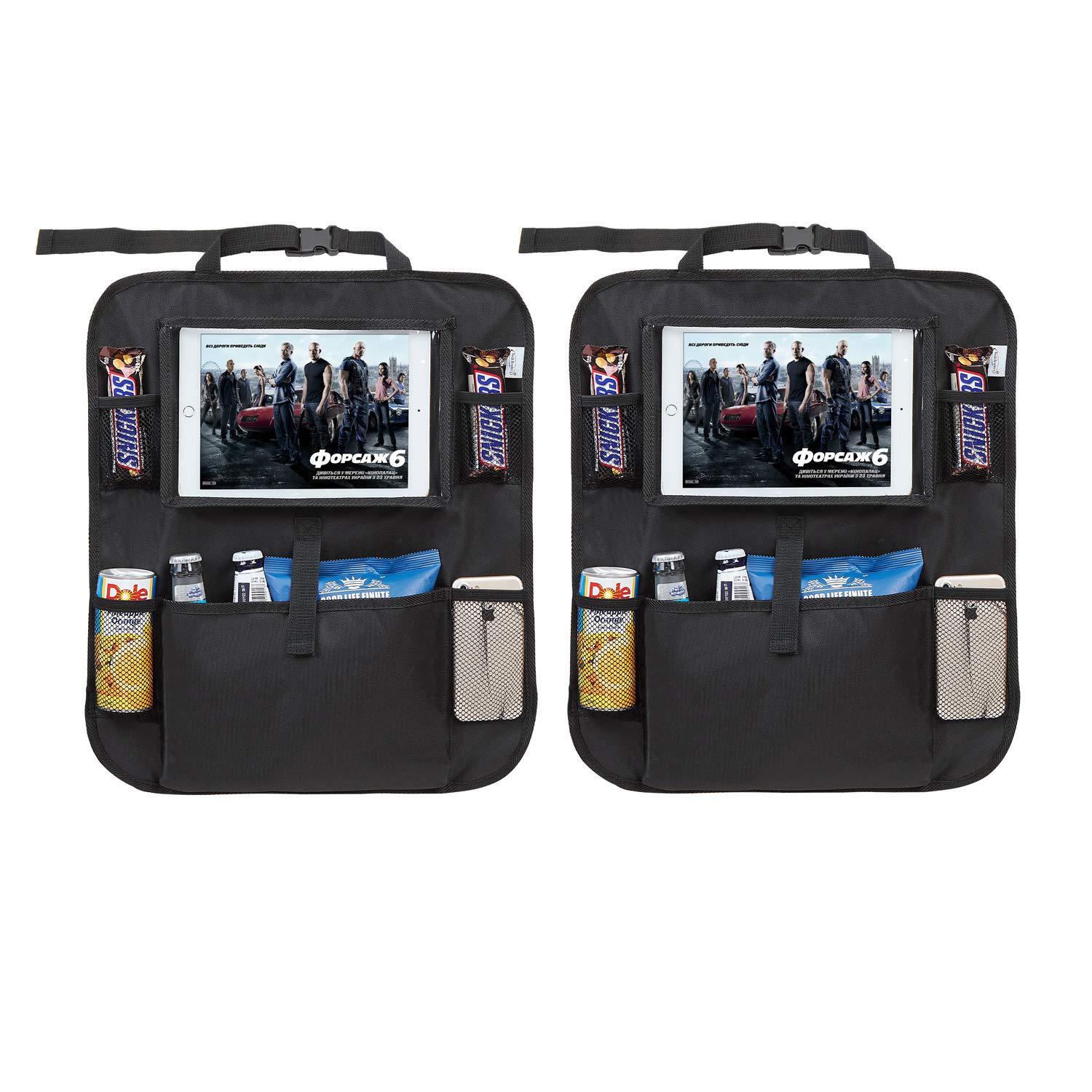 Tech Traders ® Car Back Seat Organiser with Kids Tablet iPad Holder Kick Mat Protector Storage,Waterproof Seat Back Protectors with 10" iPad Holder- [2 Pack]