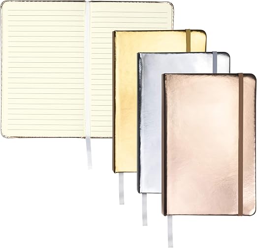 Samsill 3 Pack Hardcover Writing Notebook, Metallic Journal Gift Set Includes 1 Silver, Gold, and Rose Gold Journal, Classic 5.25" x 8.25" Lined Journal