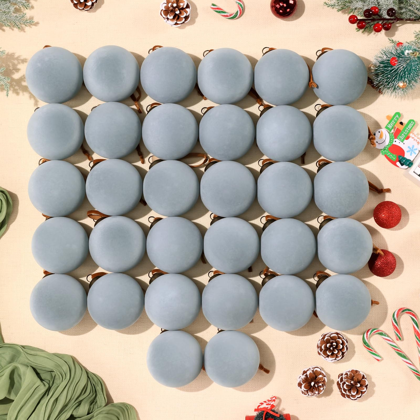 Photo 1 of 32 Pcs Velvet Christmas Tree Ornaments Balls with Velvet Ribbon Christmas Tree Hanging Decorations Neutral Flocked Balls Bulk for Xmas Home Indoor (Blue)