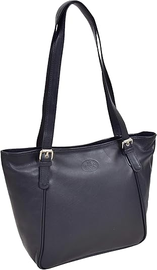 navy leather shopper bag